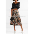 Printed Pleated Silk-satin Midi Skirt Manufacture Wholesale Fashion Women Apparel (TA3062S)